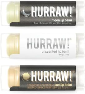 Hurraw! 3 Bálsamos Labiales [Moon -Tratamiento Nocturno-, Sin Aroma, Sun -SPF 15-] Orgánico, Vegano Certificado, Cruelty Free y Sin Gluten. 100% Ingredientes Naturales. Sin Abejas, Soja ni Palma.
