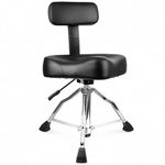 BBTEQEKN Hydraulic Drum Throne with Backrest, Height Adjustable Drum Stool with Motorcycle Saddle Seat, Heavy Duty Drum Seat with Double-Braced Legs and Non-Slip Feet for Drummers, Practice & Performa