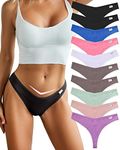 FINETOO 10 Pack Thongs for Women Cotton Underwear V String Breathable Stretch Hipster Sexy Thong Panties S-XL, Thongs 10pack B, Medium