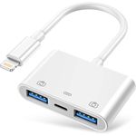 Lightning to USB 3.0 Camera Adapter Compatible with iPhone iPad, iPhone USB Adapter with 2 USB 3.0 and 1 Charging Port, No Application, Plug and Play