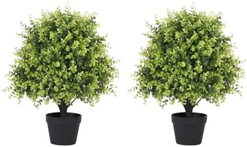 THE BLOOM TIMES 2ft Boxwood Artificial Plants Outdoor Set of 2, 24" UV Resistant Faux Evergreen Topiary Ball Trees Outside Greenery, Fake Potted Bushes and Shrubs for Front Porch Patio Planter Decor