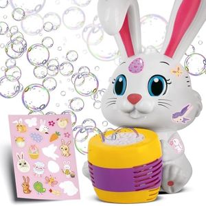 ArtCreativity Easter Bunny Bubble Machine for Toddlers - Yellow Rabbit Holding Egg Bubble Blower Toy for Kids with Refill Solutions, Music, & Batteries - Blowing Party Favors - Easter Basket Stuffers