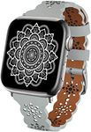 TopPerfekt Lace Leather strap Compatible Apple Watch 38mm 40mm 41mm Women Ultra Thin hollow out Breathable Leather strap Classic Clasp for iWatch Collection Ultra SE 8 7 6 5 4 3 2 1 grey