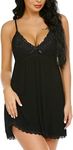 Avidlove Lace Babydoll Sexy Chemise Nightgown Womens Sleepwear Modal Nightie Black