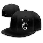 Snapback Hats for Men Flat Bill Black Mens Baseball Cap Brim Snap Back Adjustable, Rock N Roll Skeleton Hand 5 /Black, 2