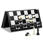 Portable Chess Set for Kids and Adult, Joneytech 2 in 1 Magnetic Mini Travel Checkers Chess Board with Extra Queen 9.8 Inch for Perfect Travel Puzzle Chess Game (9.8 Inch)