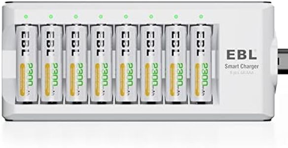 EBL Rechargeable AA Batteries (8 Pack) Ni-MH 2300mAh with 8-Bay Independent Battery Charger for AA AAA Ni-HM Ni-CD Rechargeable Batteries