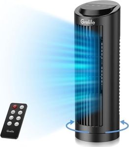 Grelife 13" Bladeless Tower Fan, 3 Speeds, 4 Wind Modes, Touch & Remote Control,Quiet Operation and 12-Hour Timer -Ideal for Home Office Bedroom