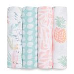 aden + anais Swaddle Blanket, Boutique Muslin Blankets for Girls & Boys, Baby Receiving Swaddles, Ideal Newborn & Infant Swaddling Set, 4 Pack, Tropicalia