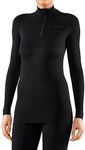 FALKE Women's Maximum Warm Tight Fit Zip Base Layer Top, Thermal Underwear, Cold Temps, Breathable Quick Dry, Nylon, Black (Black 3000), S, 1 Piece