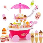 Storio Plastic Ice Cream Candy Trolley Cart Pretend Play Set with Music and Lights Toys for Girls, Colour May Vary, 30 Pcs