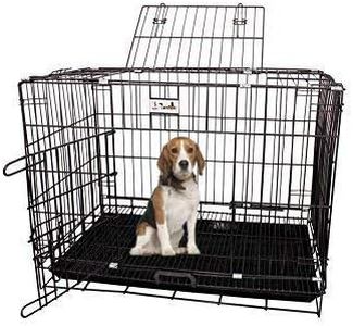Woofy Dog Cage Double Door Heavy Duty Folding Metal for Medium Size Dogs and Adults - 30 Inch (Black)