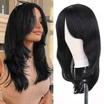 Black Wigs for Women 22 Inch Natural Layered Wig with Bangs Synthetic Hair Wig Heat Resistant Straight Wigs for Daily Party(22Inch/1B)