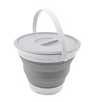 SAMMART 5.5L Collapsible Plastic Bucket with Lid - Foldable Round Tub with Lid - Portable Fishing Water Pail - Space Saving Outdoor Waterpot. (White/Grey, 1)