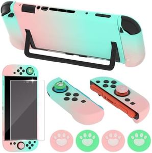 Dockable Case for Nintendo Switch 2 2025,Protective Hard Case Cover for Switch 2 Game Console,Anti-Scratch and Shock-Absorption Design Cover Skin with Screen Protector and 4Pcs Thumb grips (Pink-Green)