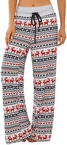 X-Image Soft Santa Elf Pajama Pants for Women Floral Print Drawstring Casual Palazzo Lounge Xmas Wide Leg Pants Reindeer, Large