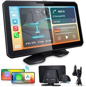 2024 Newest All-in-One Wireless Car Stereo with CarPlay and Android Auto, Portable 7'' IPS Touch Screen Dash Stand, Mirror Link, Bluetooth, Navigation and Voice Control - Compatible with Most Vehicles