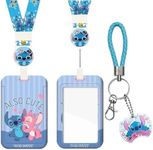 ZOSTLAND Cute Blue ET Monster Baby ID Badge Holder with Retractable Lanyard and Short Leather Rope Cartoon Keychain for Teacher Students Nurse Teens Office Worker (Alien-Love)