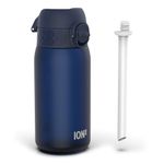 ION8 Kids Water Bottles With Straw, BPA Free, Leakproof, Dishwasher Safe, Small Boys, Girls & Toddler Water Bottle,Kids Drinks Bottle for School Lunch Box, Navy, 350ml/12oz