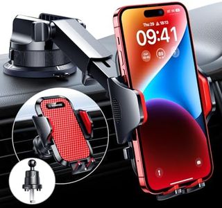 VANMASS [True Military-Grade] Car Phone Holder [2024 Best Suction & Clip] Cell Phone Mount for Dashboard Windshield Vent Truck Cradle Dash Stand for iPhone 15 Pro Max 14 13 12 Android, Red