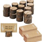 Facune 60Pcs Wood Place Card Holders, 20Pcs Rustic Table Number Holders and 40Pcs Kraft Table Place Cards, Number Photo Stand Place Name Memo Card Holder for Table Wedding Brithday Party