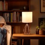 KUNJOULAM Small Table Lamp, Gold Industrial Small Bedside Lamp with Hollow Out Metal Base Night Stand Light Modern Accent Lamp, Modern Nightstand Lamp for Bedroom Living Room