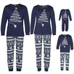 SINBRLAI Matching Christmas Pajamas for Family Christmas Tree Print Xmas Sleepwear Holiday Long Sleeve Pjs Set Navy