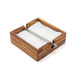 Ironwood Gourmet 28982 Acacia Wood Napkin Holder with Weighted Stainless Steel Center Bar, 6.25-Inches, Brown