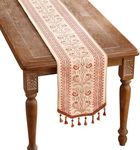 ISAENNE Designer Elegant Linen Table Runner 102 Inches, Vintage Red Floral Pattern Table Runners for Dining Tables,Decoration for Thanksgiving,Parties,Christmas,Banquet,New Year,12"x102"