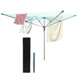 BARGAINS-GALORE Outdoor 50m Rotary 4 Arm Folding Clothes Airer - Garden Laundry Washing Line Dryer with Ground Spike & Cover | Heavy Duty Lines Spinning Drying Rack - Indoor & Outdoor