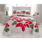 BrylaneHome Bedding Oversized Cotton Bloom Chenille Bedspread Floral Bedding Colorful Flowers - King, Poinsettia