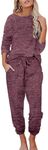 Ekouaer Womens Pajamas Set Long Sleeve Loungewear Soft Lounge Set Joggers with Pockets,Large,Maroon