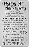 FALOGI 3rd Anniversary Card for Her, Happy 3 Year First Anniversary Card for Wife, Metal Engraved Wallet Card