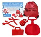 Unplugged Explorers 6 pc. Ultimate Snow Toys kit, winter sports- 1 Red Sled, Snow Brick Maker, Snow Digger & Snow Mold, 2 Snowball makers (1 Free) 1 oversized Winter Toys storage pack for outdoor toys