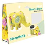 Décopatch - Ref KIT029C - Elephant Mini Kit - Suitable for Children - Includes White Papier Mache Animal, 2 x Décopatch Sheets, Brush & Pot of PaperPatch Glue, Brown