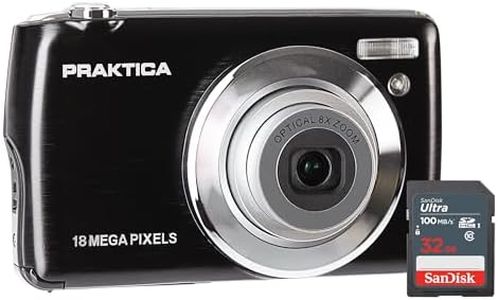 Praktica Compact Digital Camera with SanDisk 32GB SD Card - Rechargeable, Portable, FHD 1080P, 18MP, 8x Zoom, 2.7" LCD Screen