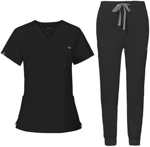 niaahinn Scrub for Women Scrubs Top with Classic V-Neck & Yoga Jogger Pants Medical Nursing Uniform Scrub Set, Black, Small