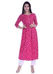 Hanumntra Women's Rayon Comfortable Princess Cut Stitched Long and Readymade, 3/4 Sleeve Casual Kurta-Pant (Pink, White-XL)