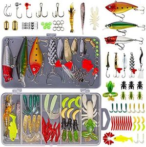 GOANDO Fishing Lures Kit for Freshwater Bait Tackle Kit for Bass Trout Salmon Fishing Accessories Tackle Box Including Spoon Lures Soft Plastic Worms Crankbait Jigs Fishing Hooks