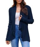 GRACE KARIN Women's Soft Slim Fit Knitted Cardigan Ruffled Waterfall Long Sleeves Cardigan UK Work Casual Drape Jacket Autumn Outwear Dark Blue L