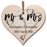 Personalised Handmade Wooden Hanging Heart Plaque Gift to Congratulate the Newlyweds Personalised Wedding Keepsake