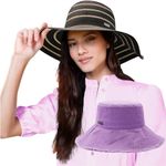 Nicole Miller Women Bucket Straw Sun Hat, Black/Lavender