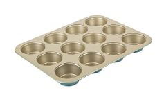 Prestige x Nadiya Muffin Trays For Baking 12 Cup - Non Stick Muffin Tin, Dishwasher Safe, Oven and Fridge/Freezer Safe, Steel Bakeware, Teal & Gold