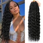 FANWYFYU 24 Inch Goddess Locs Crochet Hair Deep Wave 6Packs New Soft Faux Locs Crochet Braids Pre Looped Hair Extensions for Black Women(1B)