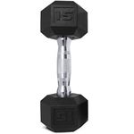 CAP Barbell 15 lb Rubber Coated Hex Dumbbell with Contoured Chrome Handle