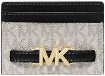 Michael Kors Reed Large Card Holder Wallet MK Signature Logo Leather, Vanilla/Black, Card Holder