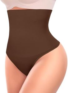 Thong Shapewear Tummy Control for Women High Waisted Body Shaper Underwear Waist Trainer Panties Girdle (#01 Coffee Brown,Large)