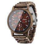 Emibele Wooden Watch for Men, Date Display Chronograph Quartz Wrist Watch, 3 Sub-dials Handmade Lightweight Luminous Watch - Walnut