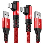 Right Angle i Phone Charger Cable, [2 Pack, 10ft], Ligtning Cable Fast Charging Nylon Braided Compatible with i Phone 14/13/12/11 Pro Max/XS MAX/XR/XS/X/8/7/Plus/6S/6/SE/5S/iPad-Red