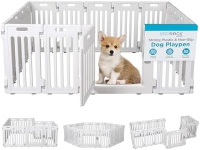 BIRDROCK HOME Dog Playpen w/Door, 16 Panel, 25.6in H | Strong Plastic, Non-Slip Puppy Playpen, Secure Pet Gate | Indoor Outdoor Fence | Configurable Panels | Medium to Large Pets - White